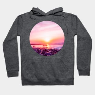 Summer Sunset Bringing Out Shades Of Pink And Orange In The Sky, Ocean And Beach Pebbles Hoodie